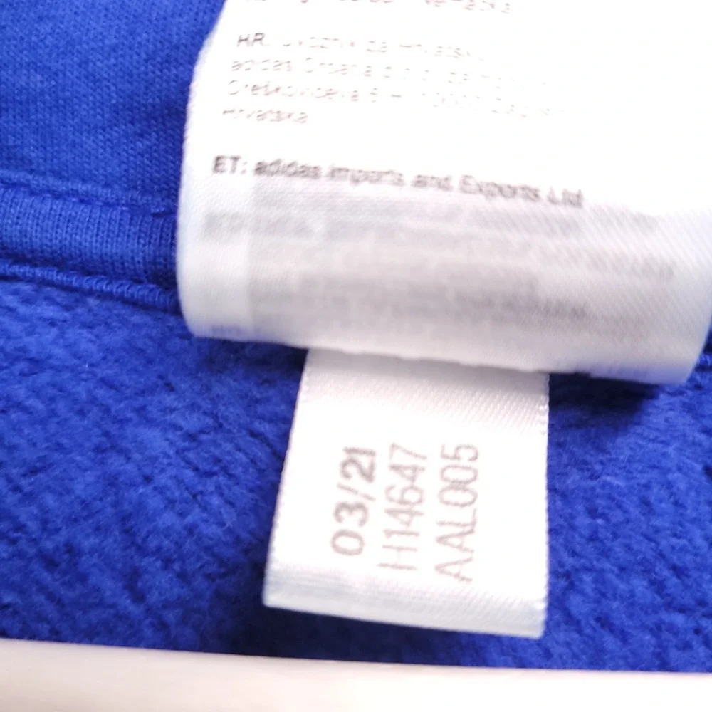 ADIDAS Sweater Mens Size LARGE Essentials Fleece Blue Colorblock Logo Hoodie‎
